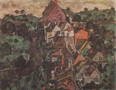 Egon Schiele Krumau Landscape (Town and River) (mk09) oil painting picture